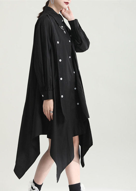 Modern Black Color Asymmetrical Design Cotton Long Shirt Tops Fall