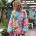 Women's Floral Embroidery Patchwork Art Cozy Knit Sweater elevenforest