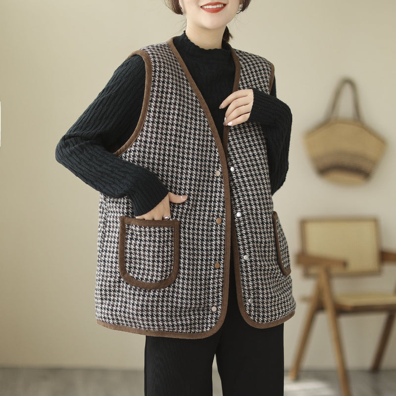 Literary Retro V-neck Plaid Vest