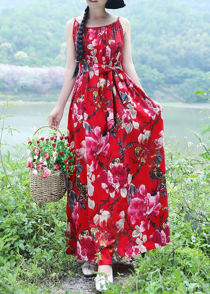 100% Red Linen Sleeveless Long Summer Dresses