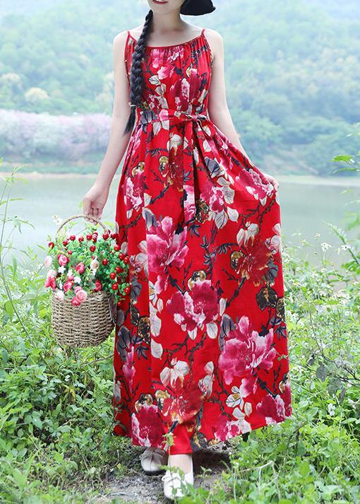 100% Red Linen Sleeveless Long Summer Dresses