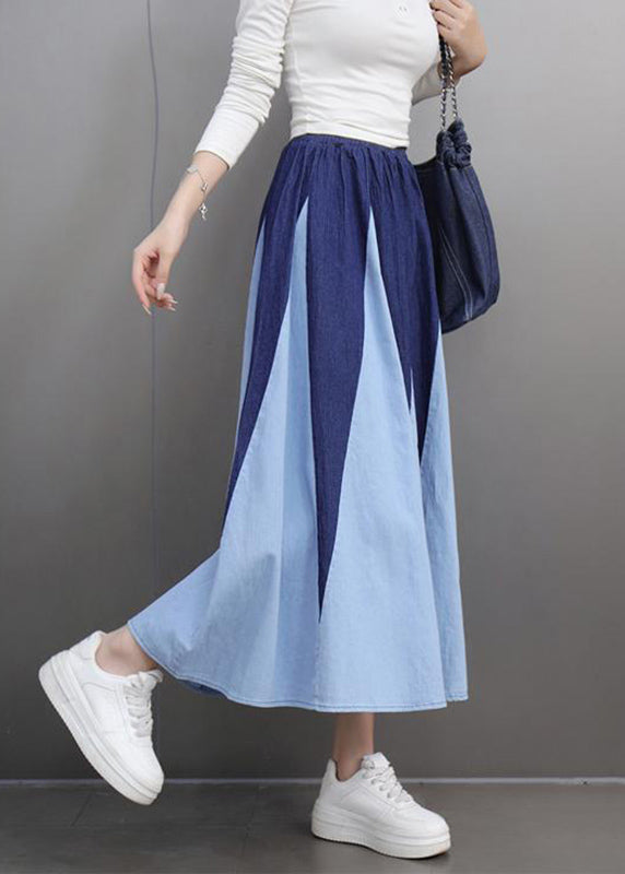 Modern Blue High Waist Patchwork a Line Skirt Spring