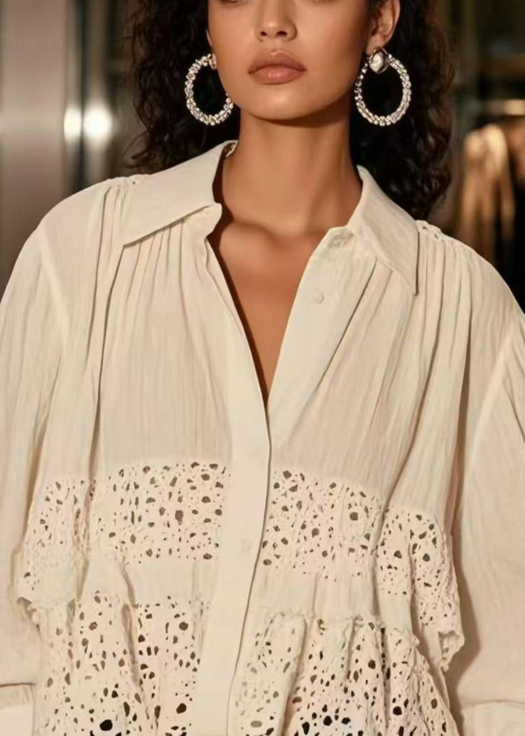 Art White Oversized Patchwork Cotton Blouse Top Spring