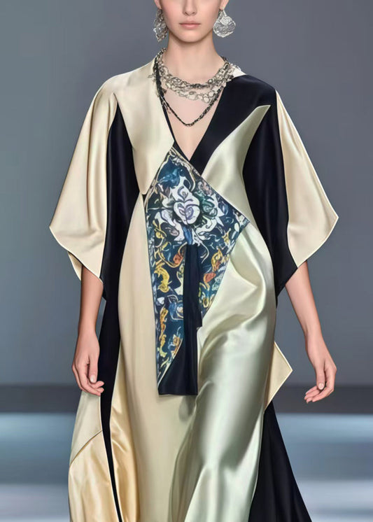 Colorblock Asymmetrical Design Oversized Silk Robe Dresses Summer