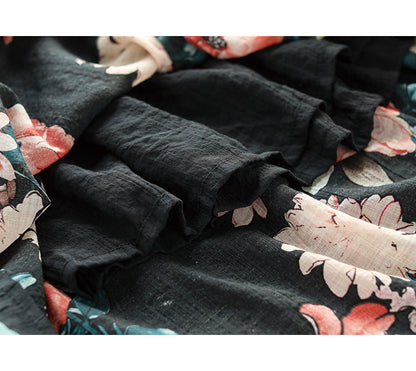 Literary Tencel Linen Print Slim A-line Skirt