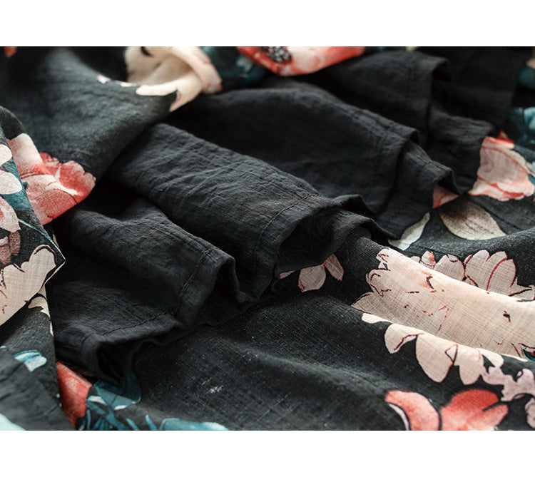Literary Tencel Linen Print Slim A-line Skirt