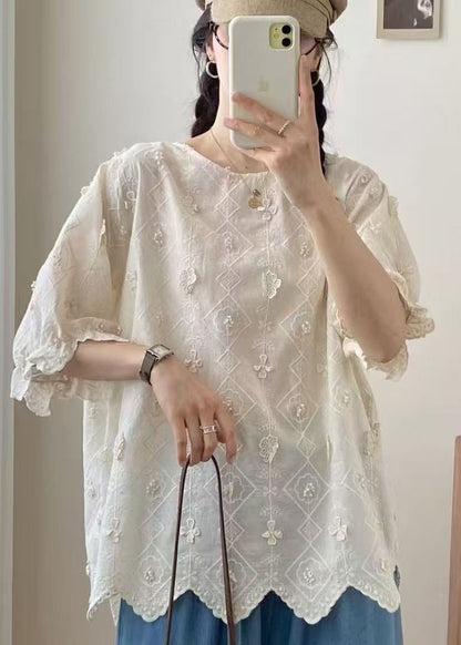 Apricot Oversized Jacquard Cotton Top Summer