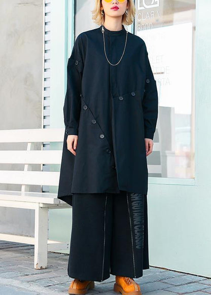 Boutique Medium Length Stand Collar Coats Black Asymmetric Coats