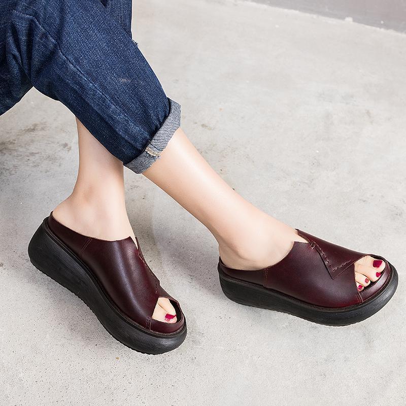 Sewing Platform Leather Slippers