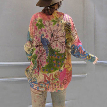 Oversize Prints Corduroy Sweater Thick Warm Long Sleeve Knit Tops