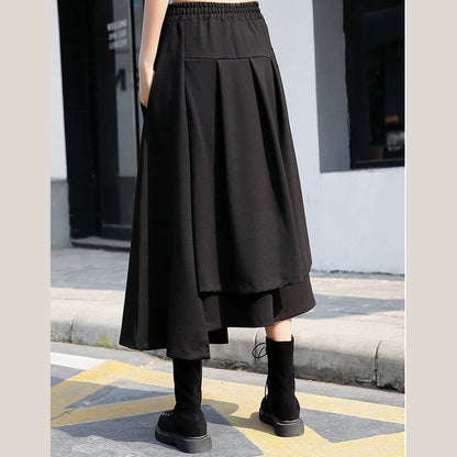 Baggy Black Cotton Shift Skirt Holiday Skirt Elastic Waist Baggy New Asymmetrical Design Autumn Skirt