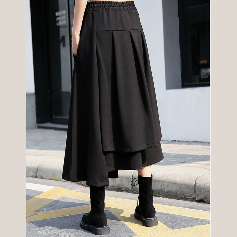 Baggy Black Cotton Shift Skirt Holiday Skirt Elastic Waist Baggy New Asymmetrical Design Autumn Skirt