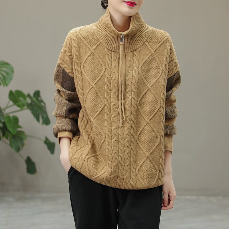 Winter Color Matching Zipper Sweater