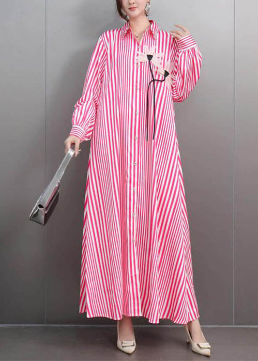 Pink Peter Pan Collar Maxi Dress Lantern Sleeve
