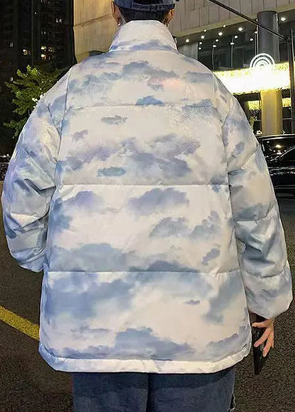Blue Zip Up Tie Dye Duck Down Down Coat Winter