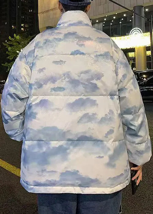 Blue Zip Up Tie Dye Duck Down Down Coat Winter