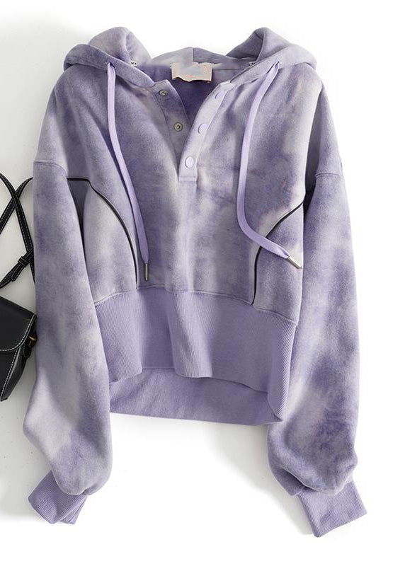Grey Tie Dye Drawstring Hooded Sweatshirts Top Fall