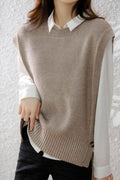 Raquel® | Solid color wool sweater vest with a crew neck