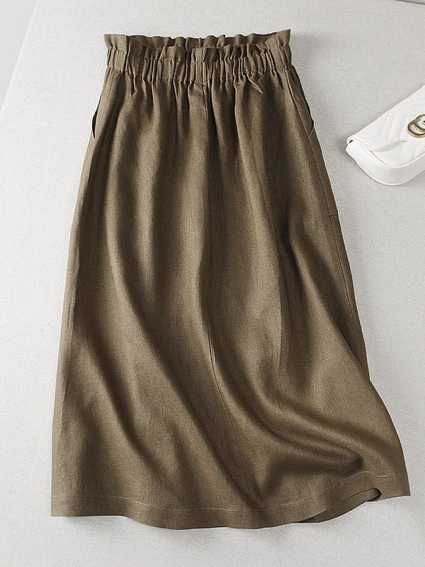 Color Elastic Waist A-line Linen Skirt