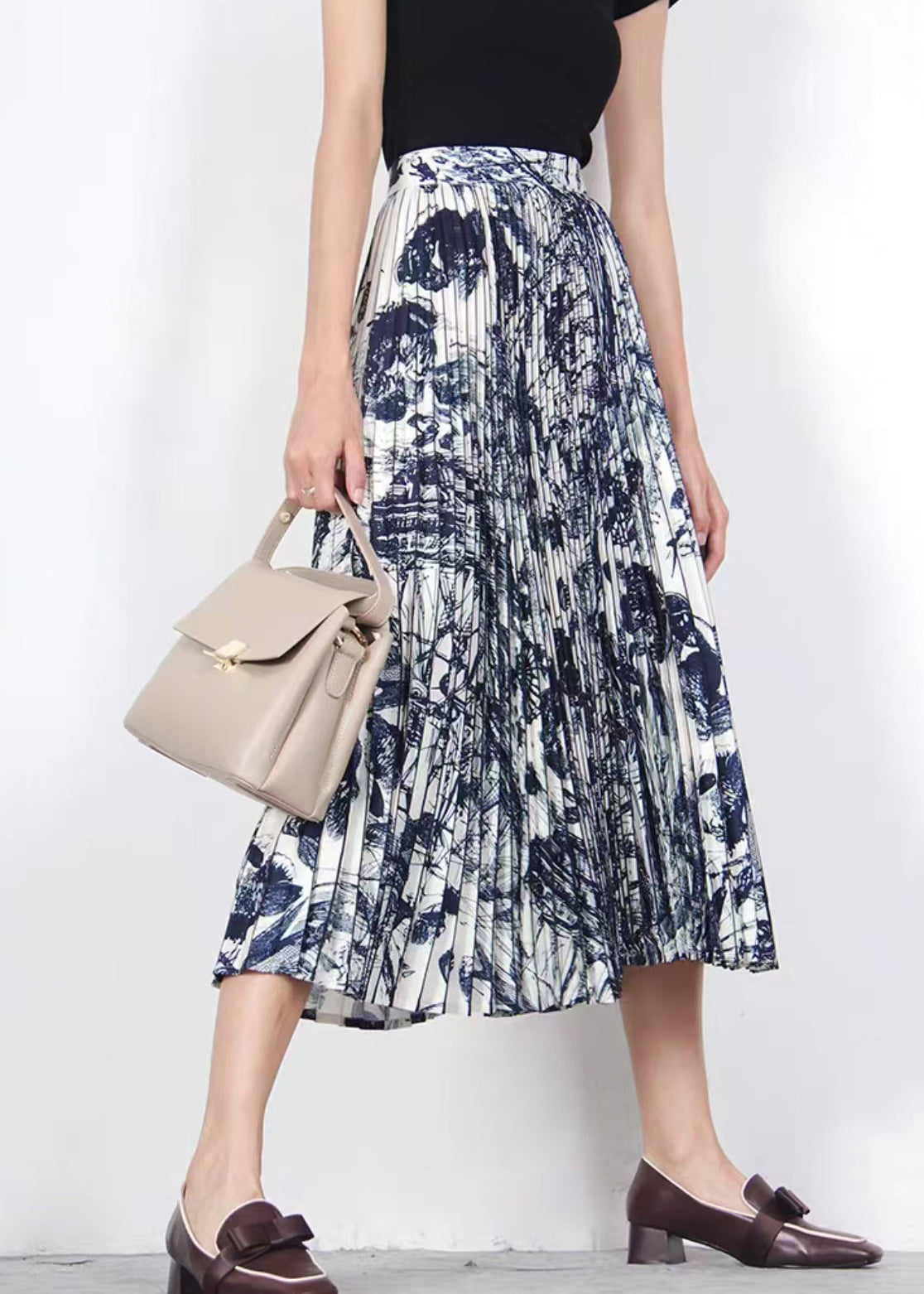 Print Wrinkled High Waist Cotton Skirts Summer