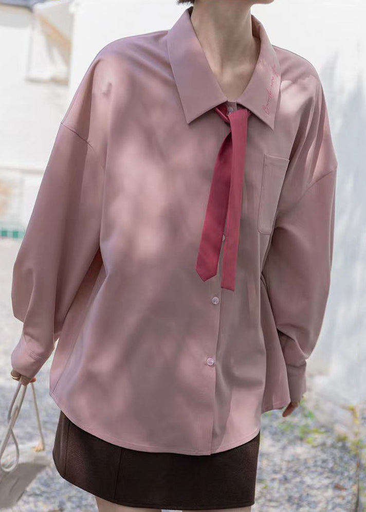 Yellow Embroidered Button Patchwork Cotton Shirt Fall