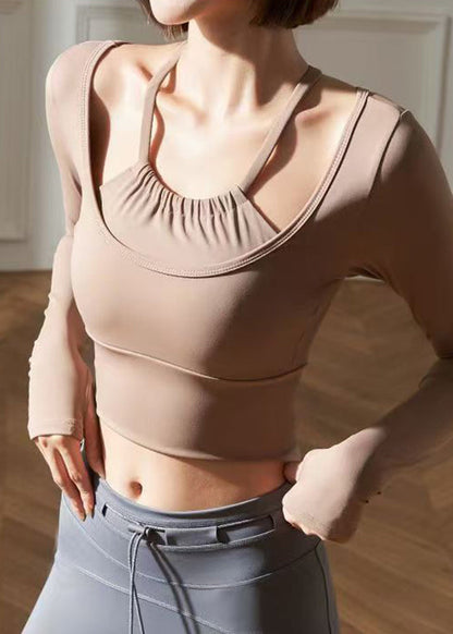 Chocolate Halter Sports Bra Tank Top Long Sleeve