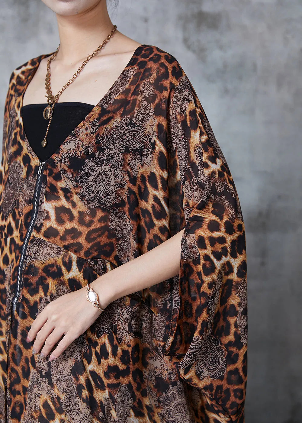 Stylish Oversized Leopard Print Chiffon Cardigan Summer