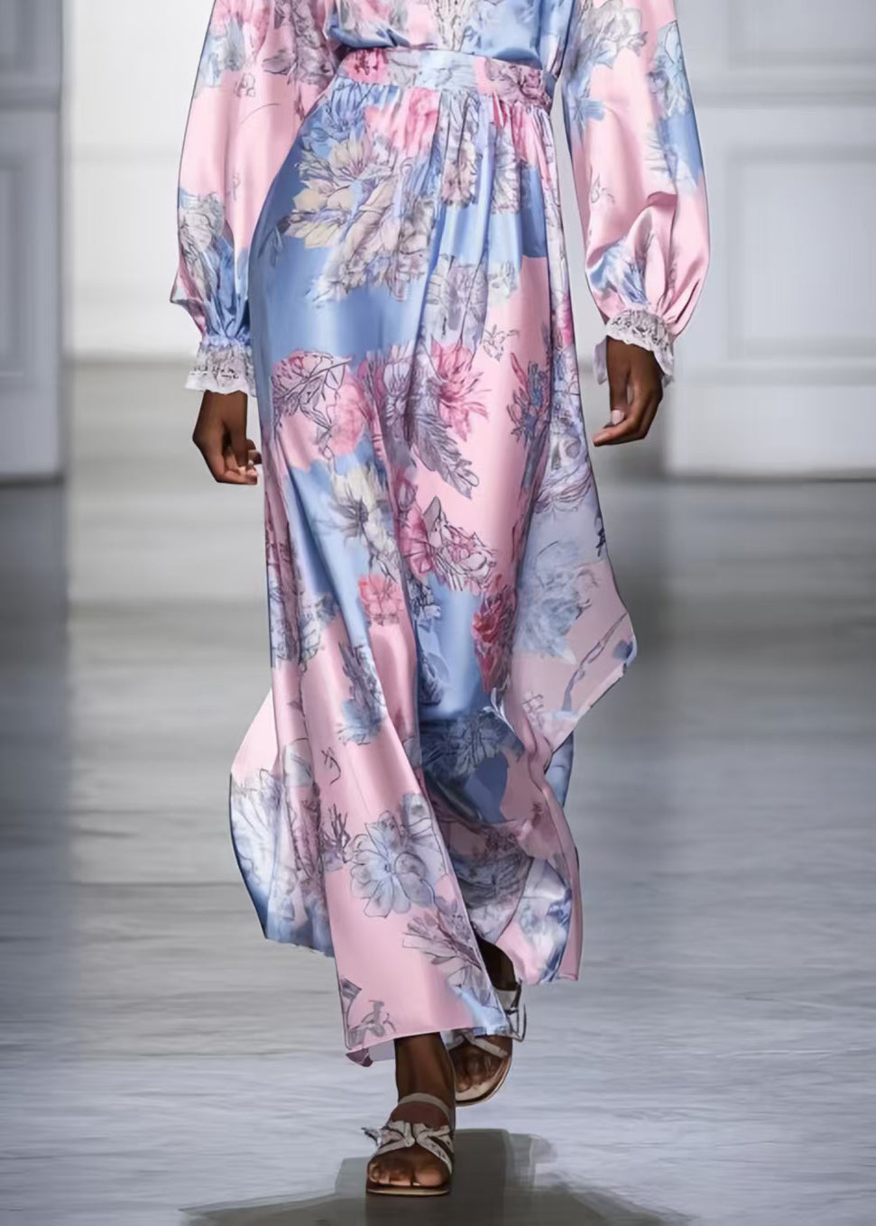 Pink V Neck Print Silk Vacation Dresses Spring