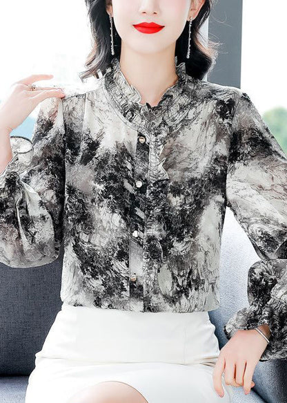 Ruffled Tie Dye Chiffon Shirt Spring
