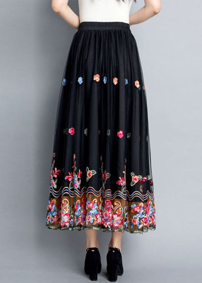 Black Embroideried Tulle Maxi Skirts Summer