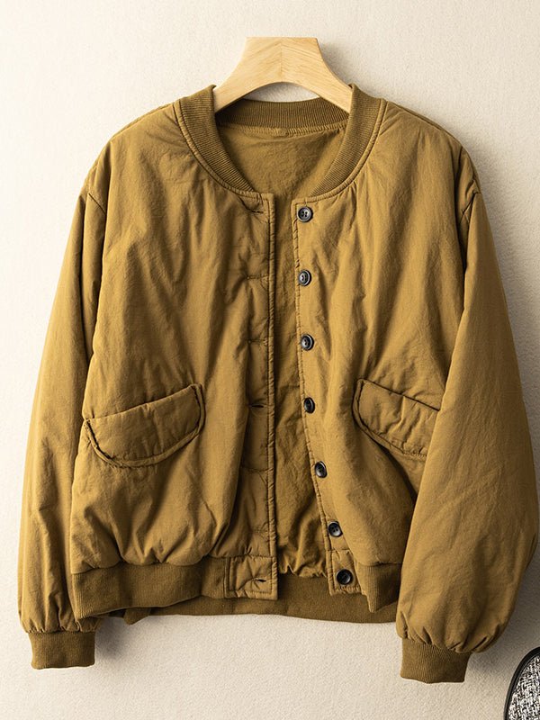Long Sleeve Round Neck 100% Natural Fabric Button Down Coat