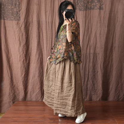 Loose Linen Rough Hem Skirt
