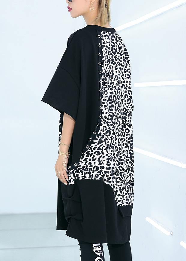 French Black Cotton Dresses Patchwork Oversized Summer Dresses