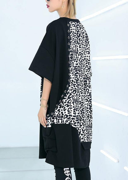 French Black Cotton Dresses Patchwork Oversized Summer Dresses