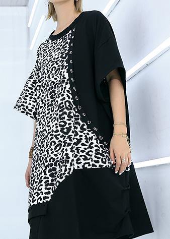 French Black Cotton Dresses Patchwork Oversized Summer Dresses