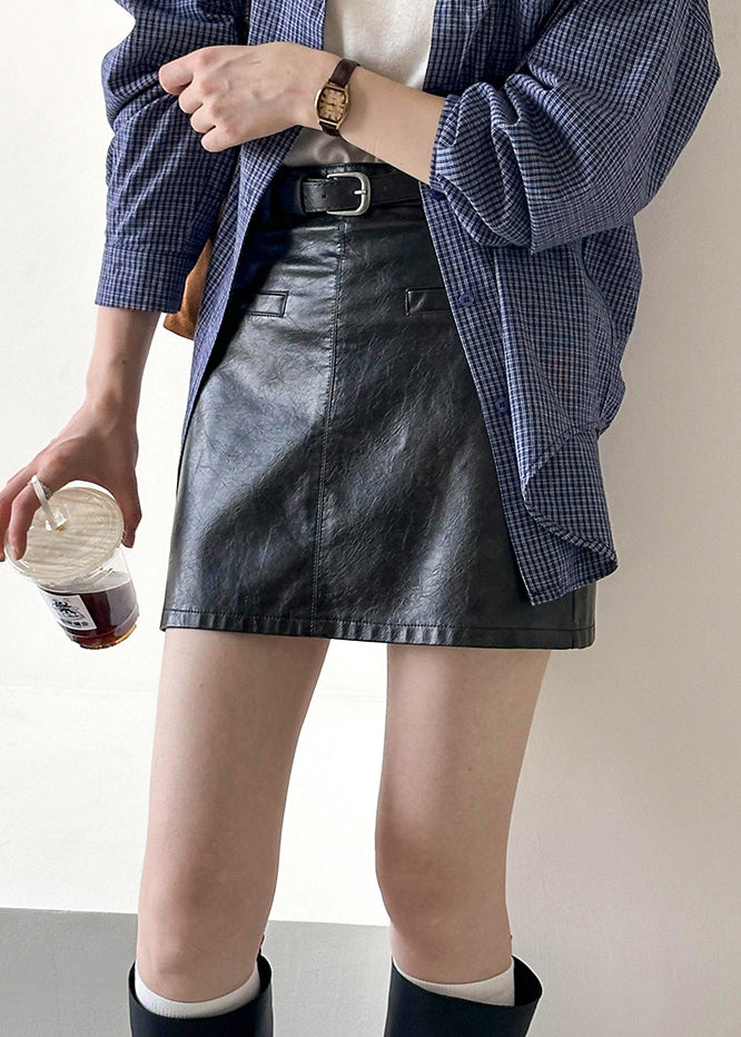 Black Zippered Faux Leather Skirt High Waist