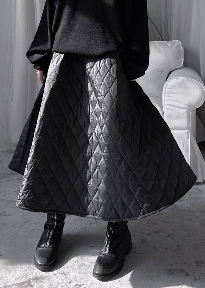 Natural Black Plaid Patchwork Thick a Line Skirts Fall