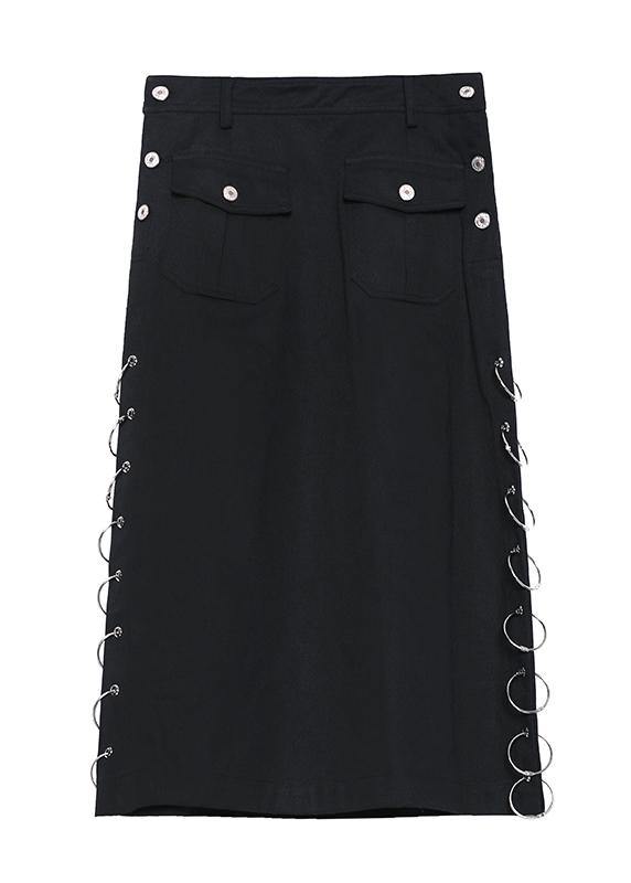 Italian Black Cotton Tunics Button Pockets Skirt