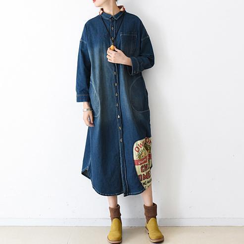 Fall Denim Dresses Long Patchwork Denim Shirt Dress Style