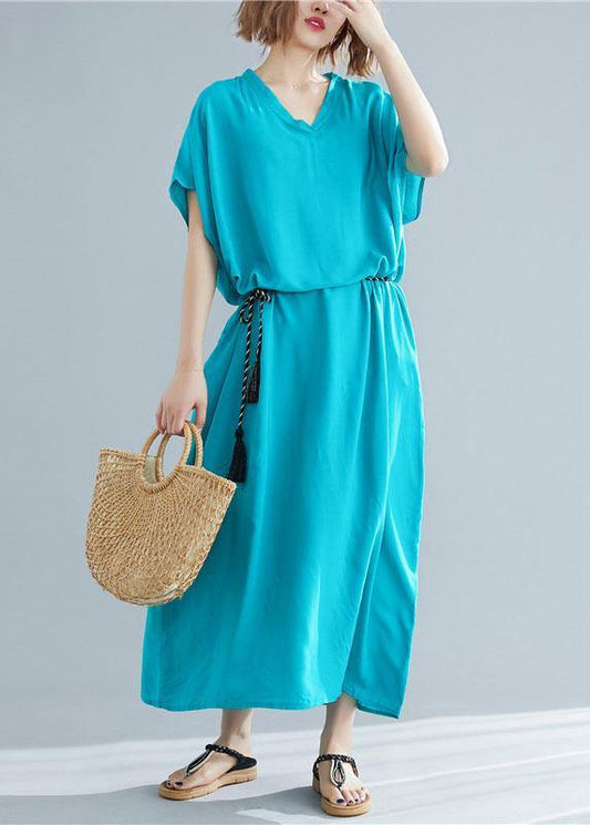 Diy Blue Green Linen Clothes for V Neck Pockets Maxi Summer Dresses