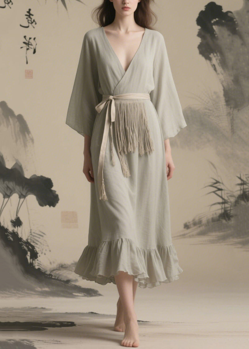 Grey Tasseled Chiffon Tunic Dresses Summer