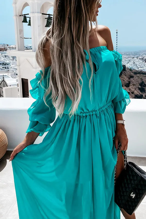 Sweet Colour Off Shoulder Ruffle Maxi Dress