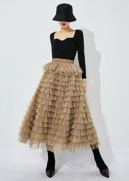 Khaki Layered Tulle a Line Skirt Exra Large Hem Summer