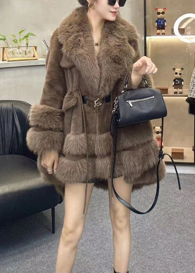 Leopard Peter Pan Collar Drawstring Patchwork Fuzzy Fur Fluffy Coats Winter