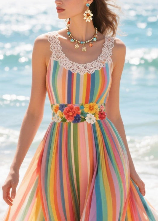 Rainbow Striped Exra Large Hem Chiffon Beach Dresses Summer
