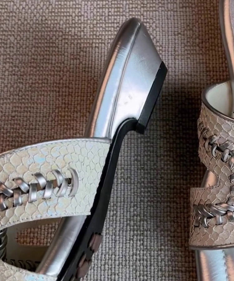 Silver Sheepskin Splicing Slide Sandals Peep Toe