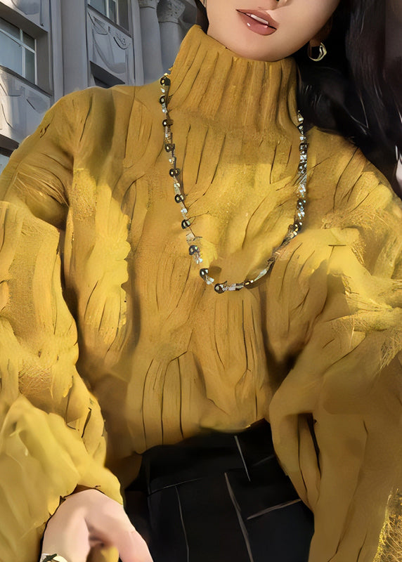 Yellow Turtleneck Cozy Cable Knit Sweaters Winter
