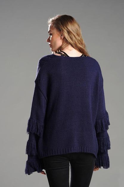 Cable Knit Tassel Fluffy Sweater