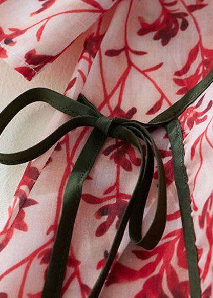 Diy Red Stand Collar Print Button Cotton Blend Holiday Cinch Dress Half Sleeve