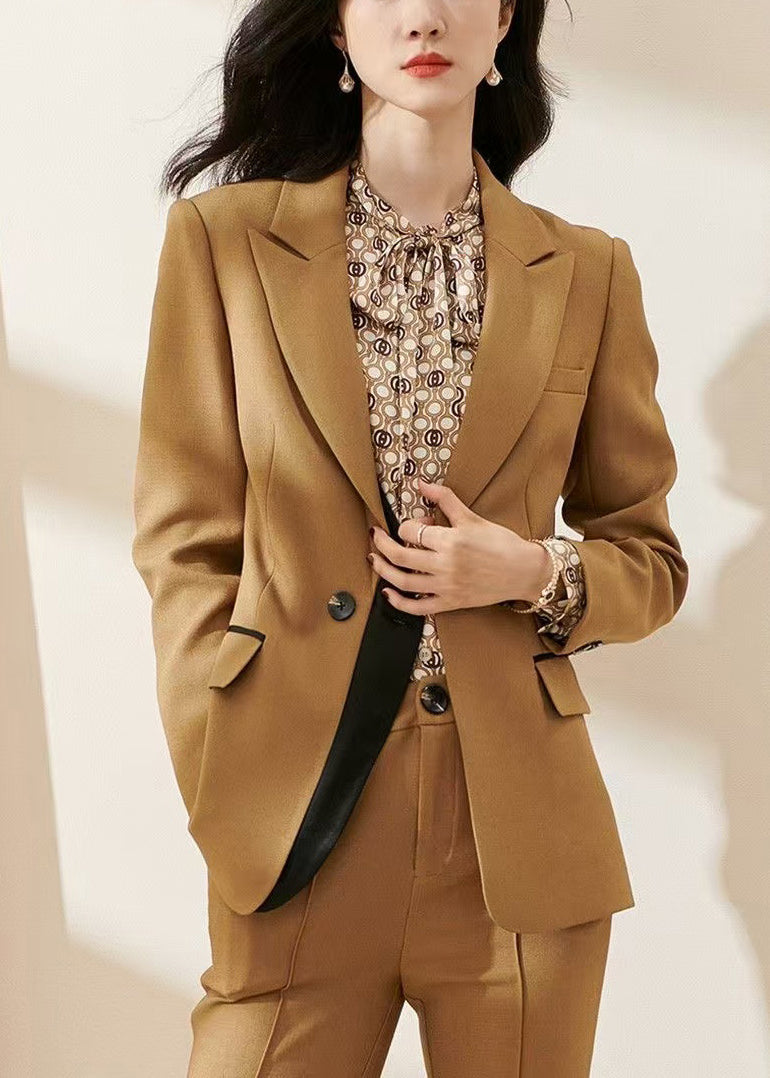 Brown Double Breast Back Side Open Spandex Coat Fall